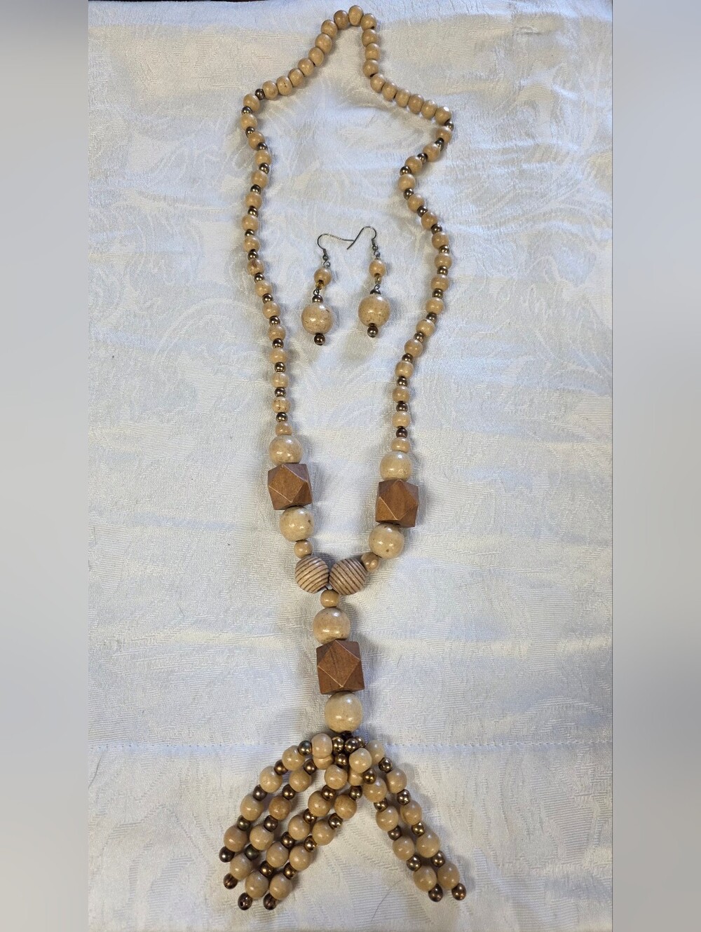 Boho Wood Bead Necklace & Earring Set
